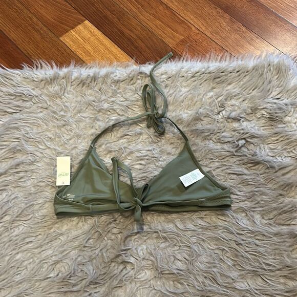 Matt aerie scoop olive green and hot pink embellished swimsuit top size xs - Picture 5 of 5